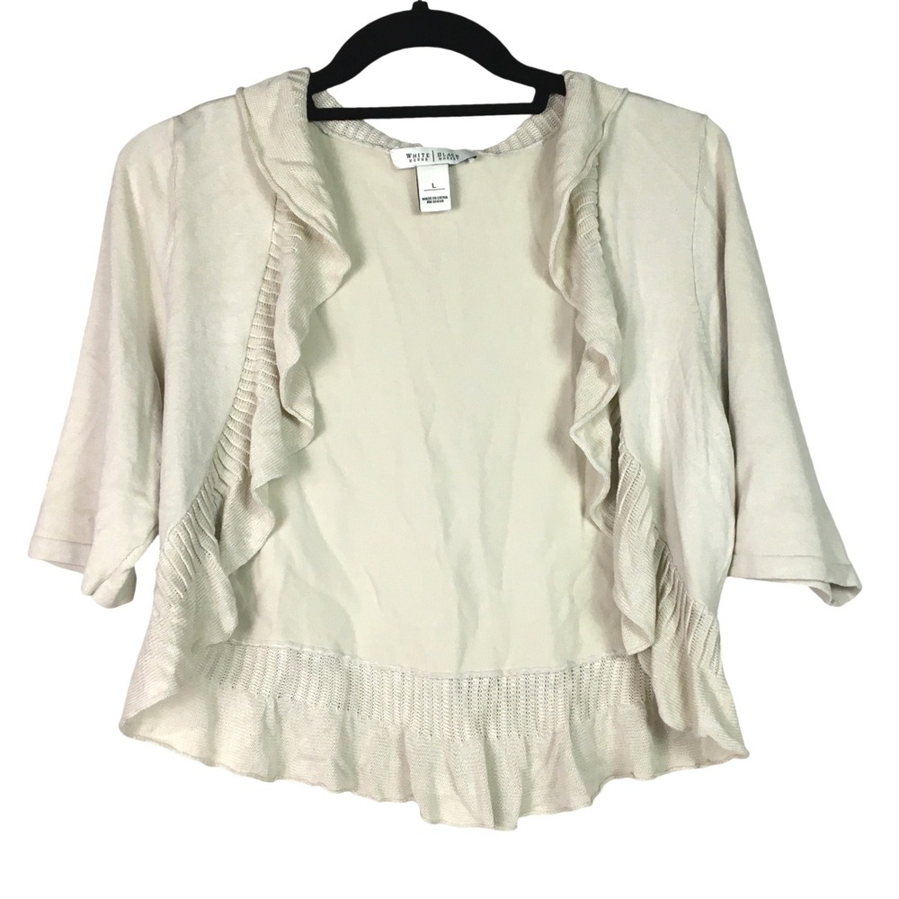 White House Black Market Silk Blend Ruffle Open Cardigan L Cream